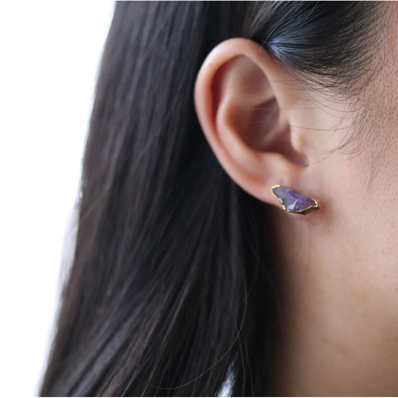 Large Raw Amethyst Stud Earrings in Sterling Silver Gemstone