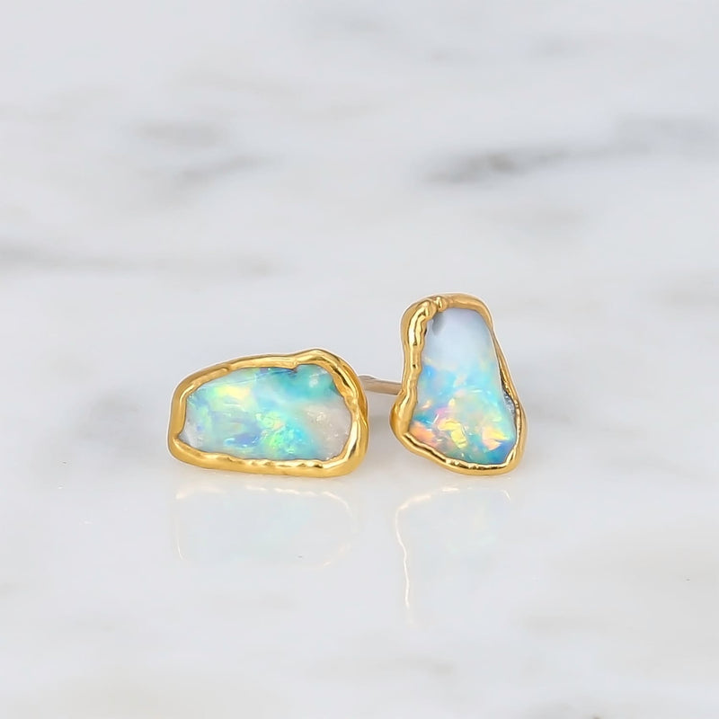 Large Raw Australian Opal Stud Earrings Gemstone Jewelry