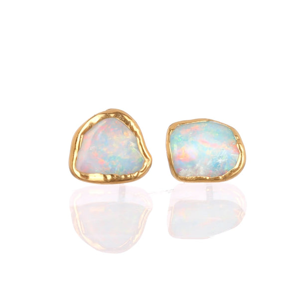 Rough Blue Opal Stud Earrings, Silver Plated Studs, Opal Gemstone Stud –  indiangemstoneexporters