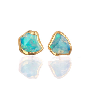 Large Raw Australian Opal Stud Earrings Gemstone Jewelry