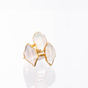 Large Raw Herkimer Diamond Ring in Yellow Gold Gemstone