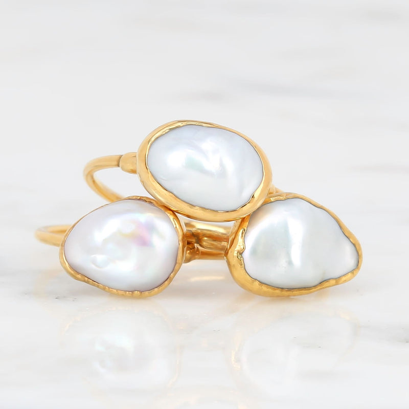 Large Raw Pearl Ring Gemstone Jewelry Rough Crystal Stone
