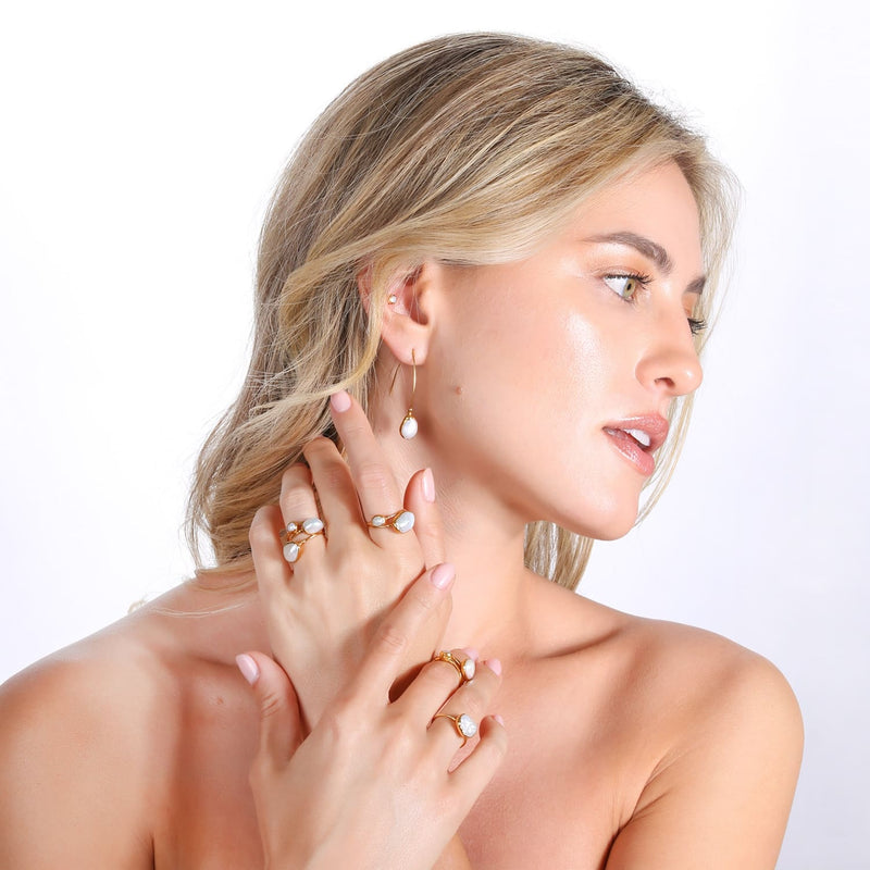 Large Raw Pearl Ring Gemstone Jewelry Rough Crystal Stone