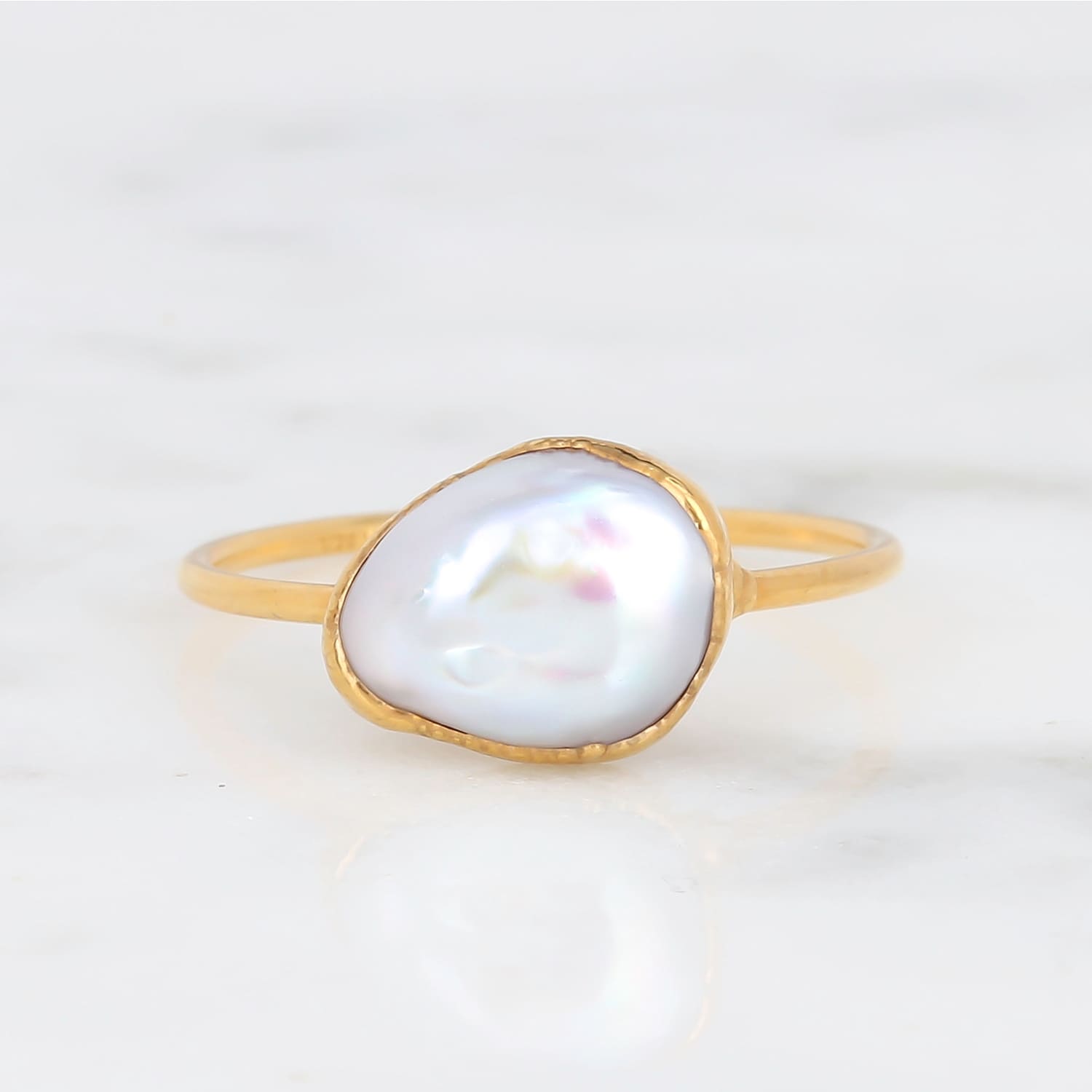 Large Raw Pearl Ring Gemstone Jewelry Rough Crystal Stone