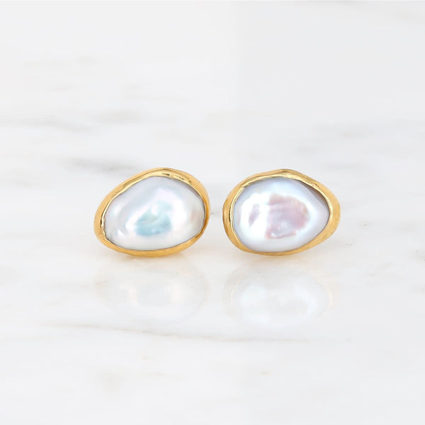 Large Raw Pearl Stud Earring Gemstone Jewelry Rough Crystal