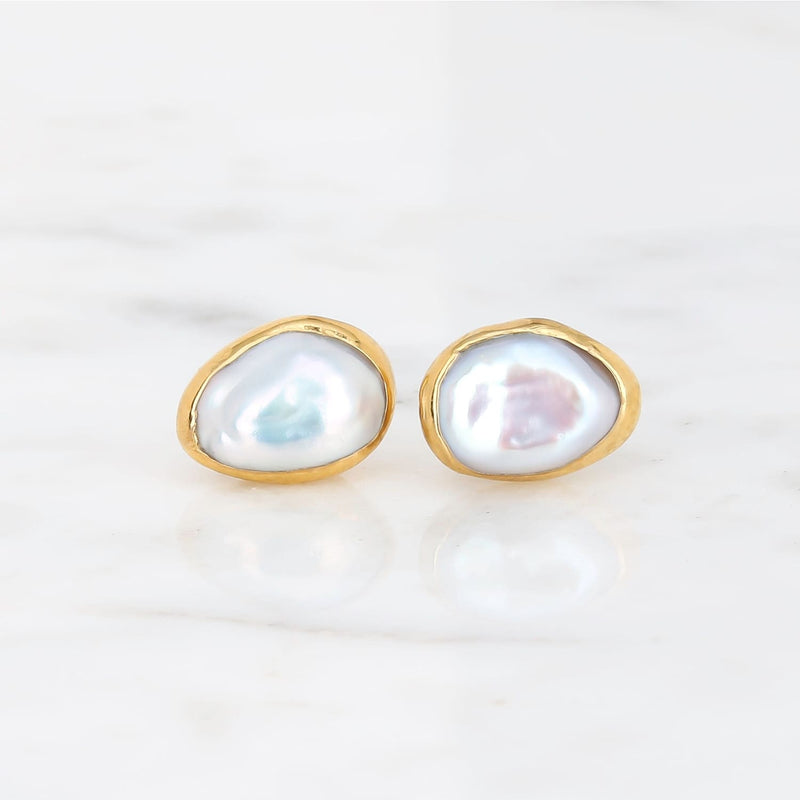 Large Raw Pearl Stud Earring Gemstone Jewelry Rough Crystal