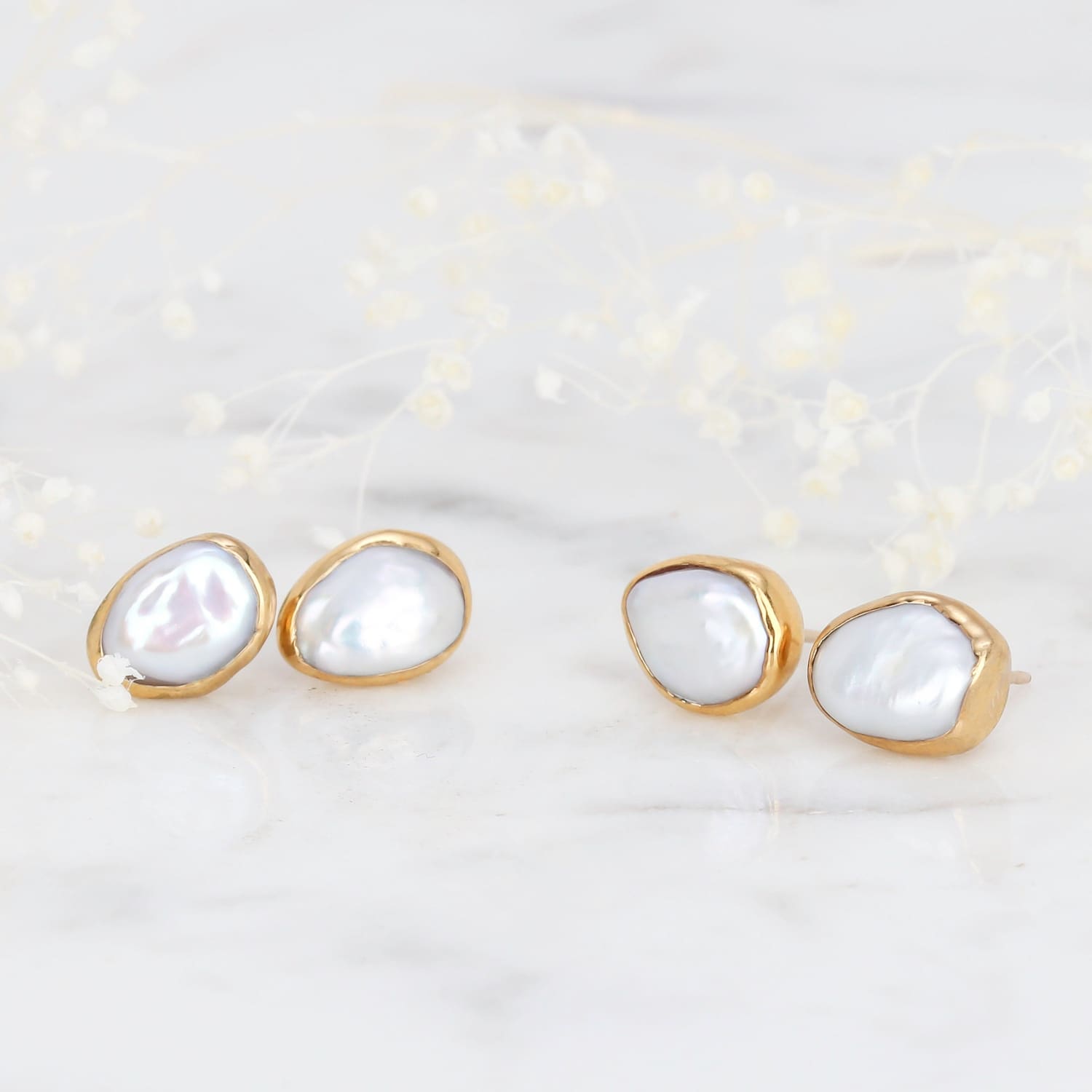 Large Raw Pearl Stud Earring Gemstone Jewelry Rough Crystal