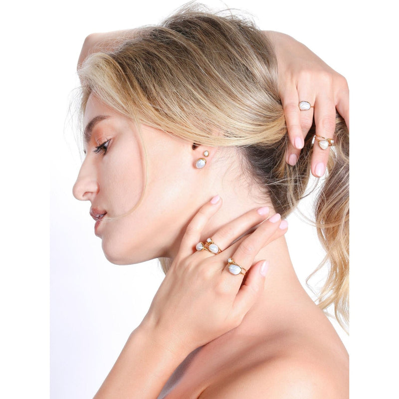 Large Raw Pearl Stud Earring Gemstone Jewelry Rough Crystal