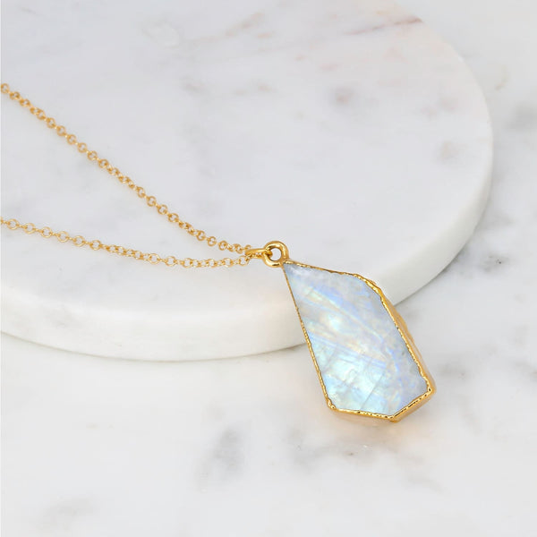 Large Raw Rainbow Moonstone Necklace Gemstone Jewelry Rough