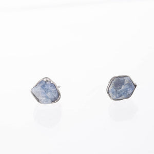 Large Raw Sapphire Stud Earrings in Sterling Silver Gemstone