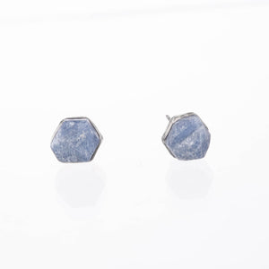 Large Raw Sapphire Stud Earrings in Sterling Silver Gemstone