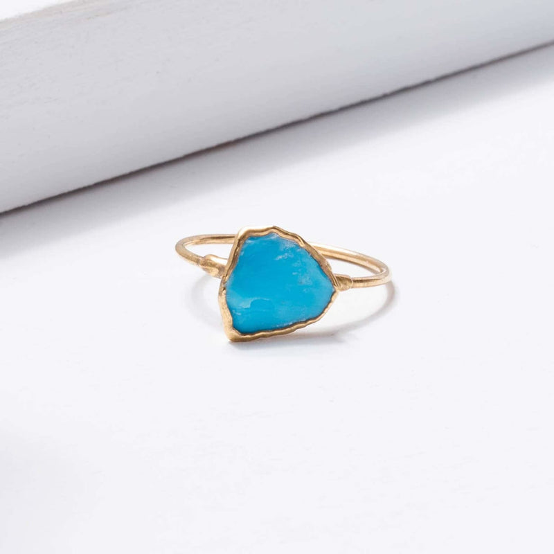 Large Raw Turquoise Ring in Rose Gold Gemstone Jewelry Rough