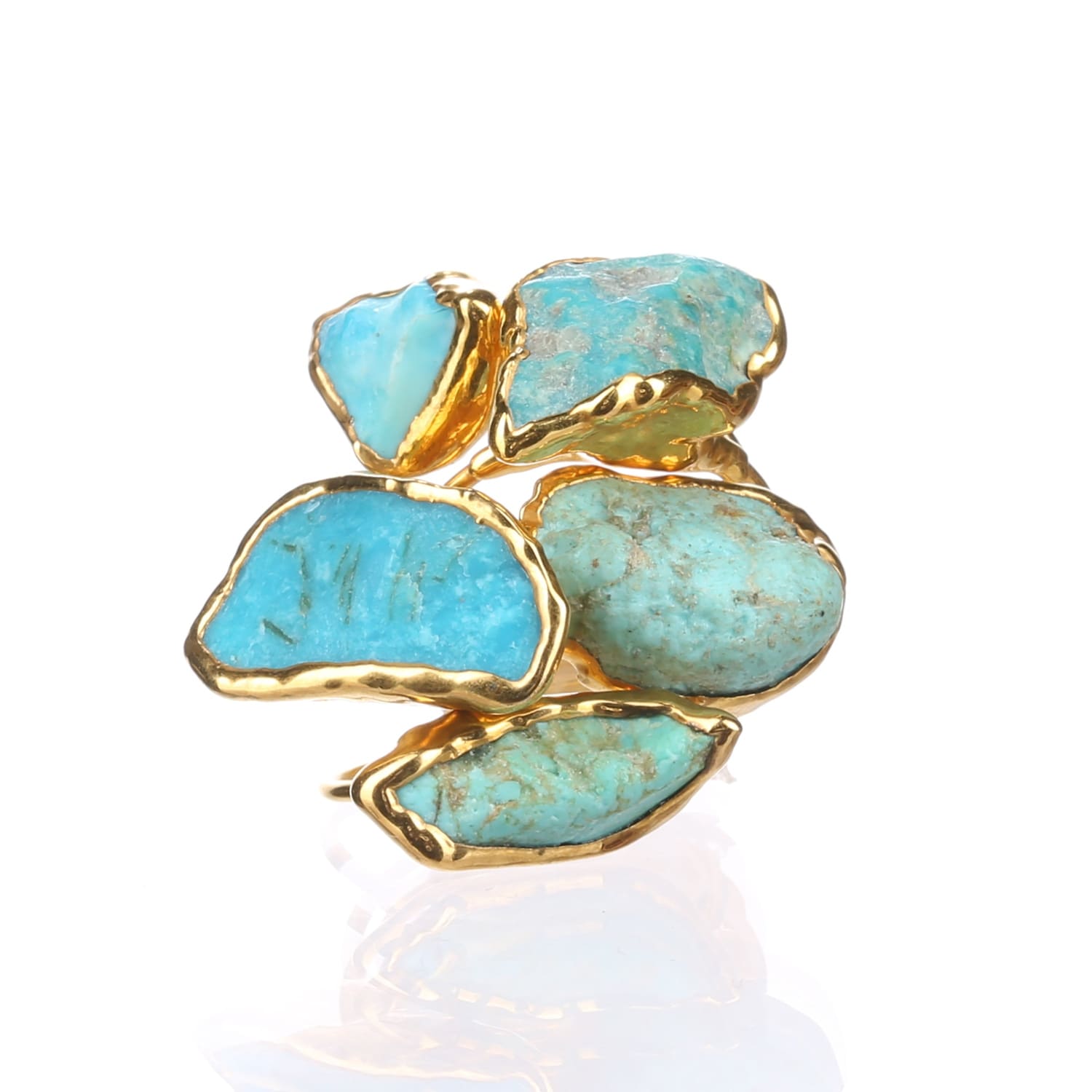 Large Raw Turquoise Ring in Rose Gold Gemstone Jewelry Rough