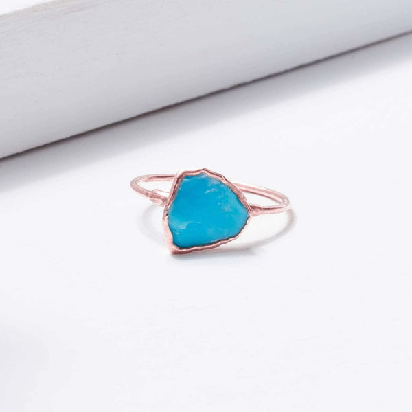 Large Raw Turquoise Ring in Rose Gold Gemstone Jewelry Rough