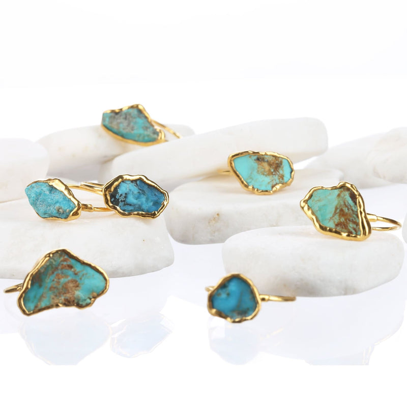 Large Raw Turquoise Ring in Rose Gold Gemstone Jewelry Rough