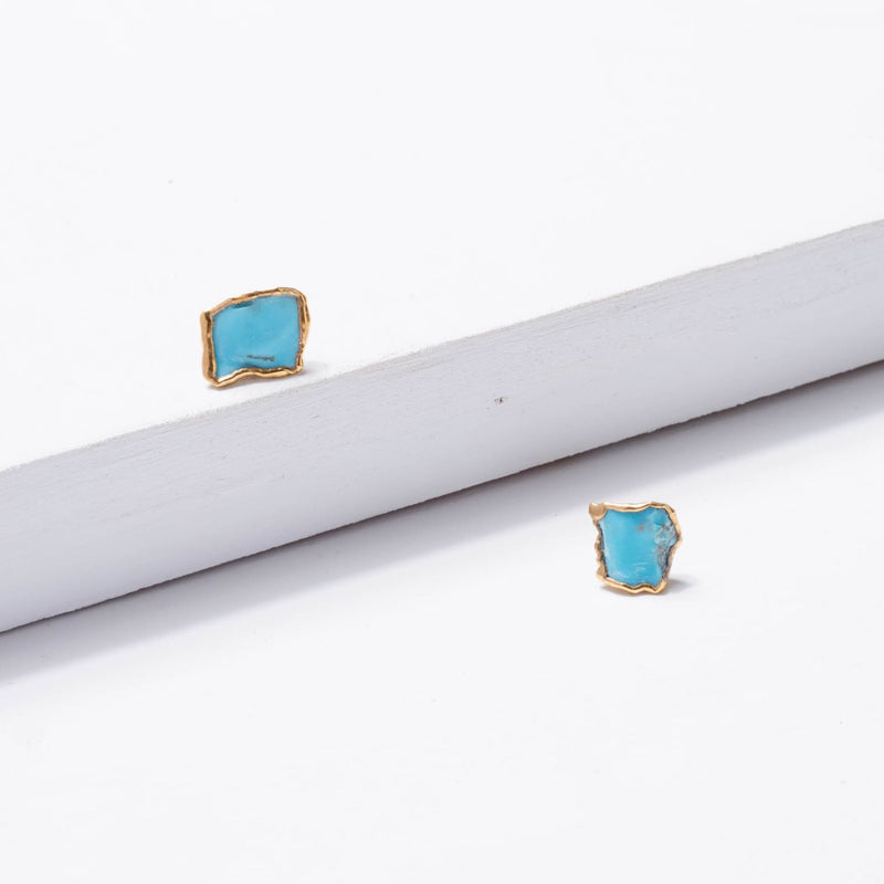 Large Raw Turquoise Stud Earrings Gemstone Jewelry Rough