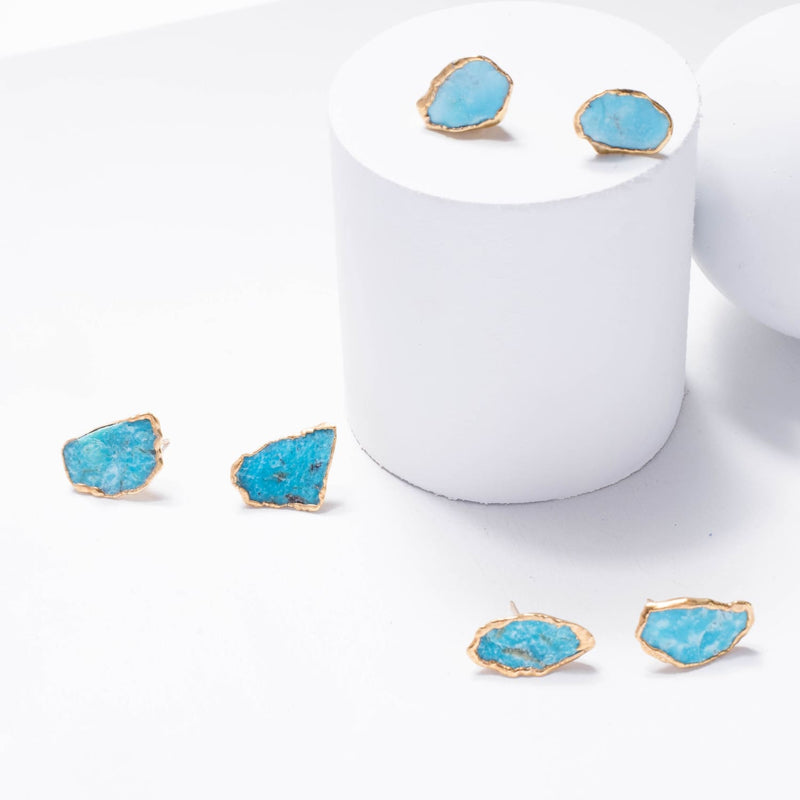 Large Raw Turquoise Stud Earrings Gemstone Jewelry Rough