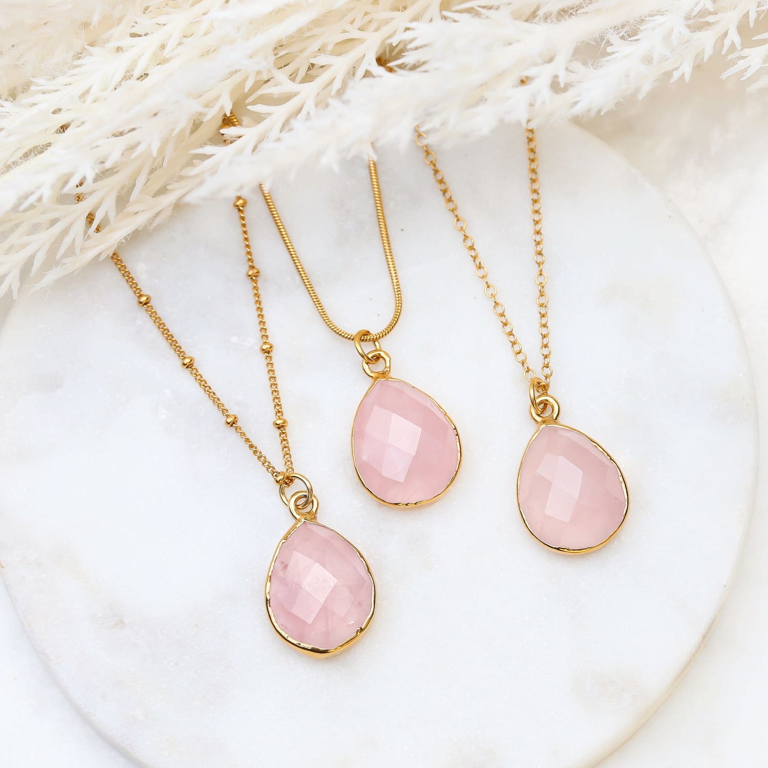 Rose Quartz Rose Necklace Large Tear Drop Rose Quartz