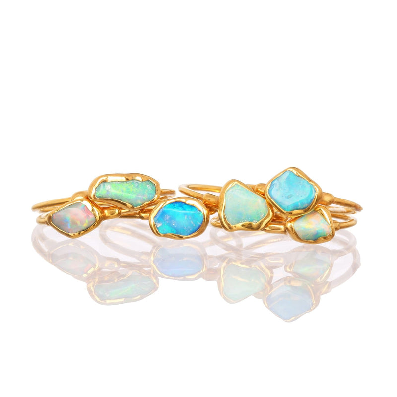 Mini Raw Australian Opal Ring Gemstone Jewelry Rough Crystal