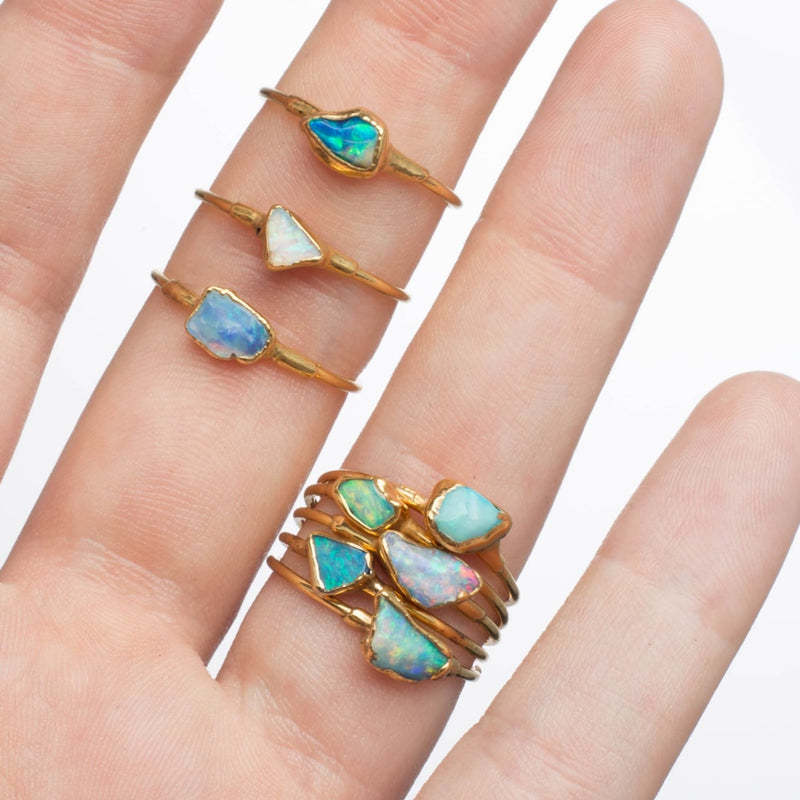 Mini Raw Australian Opal Ring Gemstone Jewelry Rough Crystal
