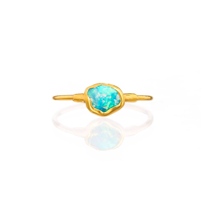 Mini Raw Australian Opal Ring Gemstone Jewelry Rough Crystal