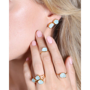 New Raw Aquamarine Stud Earrings Gemstone Jewelry Rough