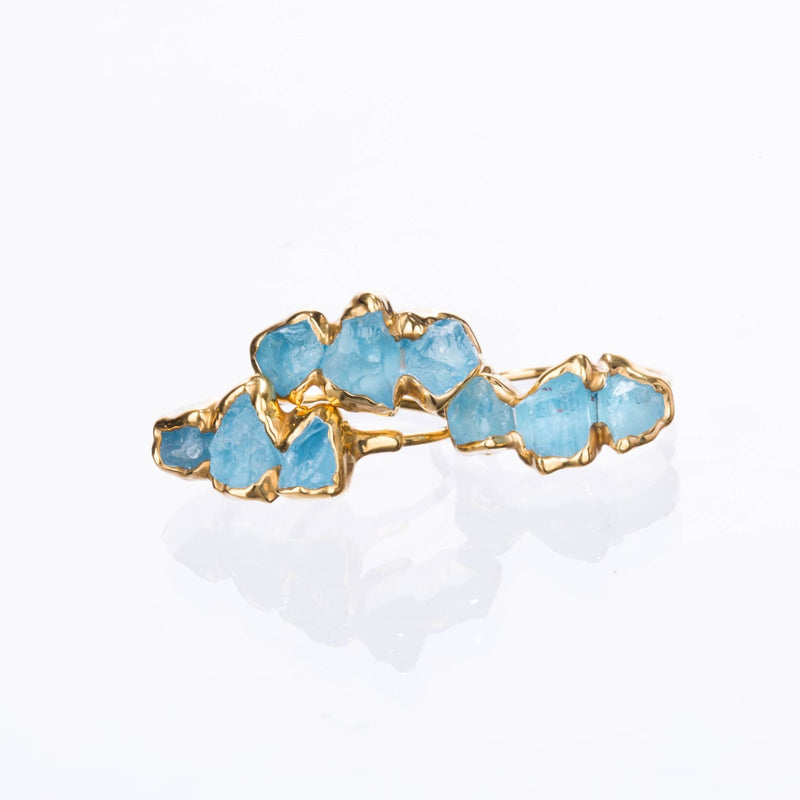 New Triple Raw Aquamarine Ring Gemstone Jewelry Rough