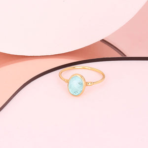 Oval Rosecut Raw Aquamarine Ring Jewelry Gold Ring, Gemstone