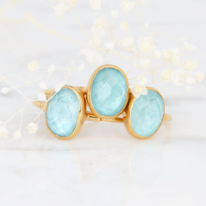 Oval Rosecut Raw Aquamarine Ring Jewelry Gold Gemstone Rough