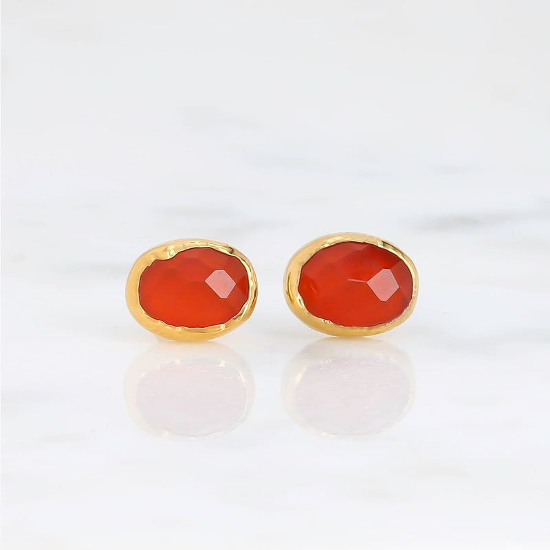 Oval Rosecut Raw Carnelian Earrings Studs Dainty Gemstone