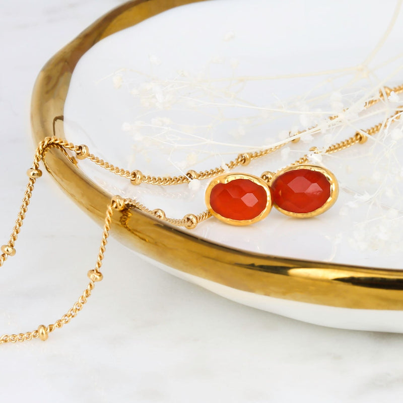 Oval Rosecut Raw Carnelian Earrings Studs Dainty Gemstone
