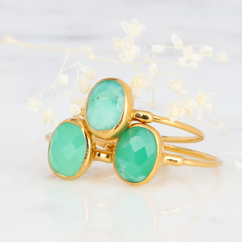 Oval Rosecut Raw Chrysoprase Ring Australian Jade Minimalist