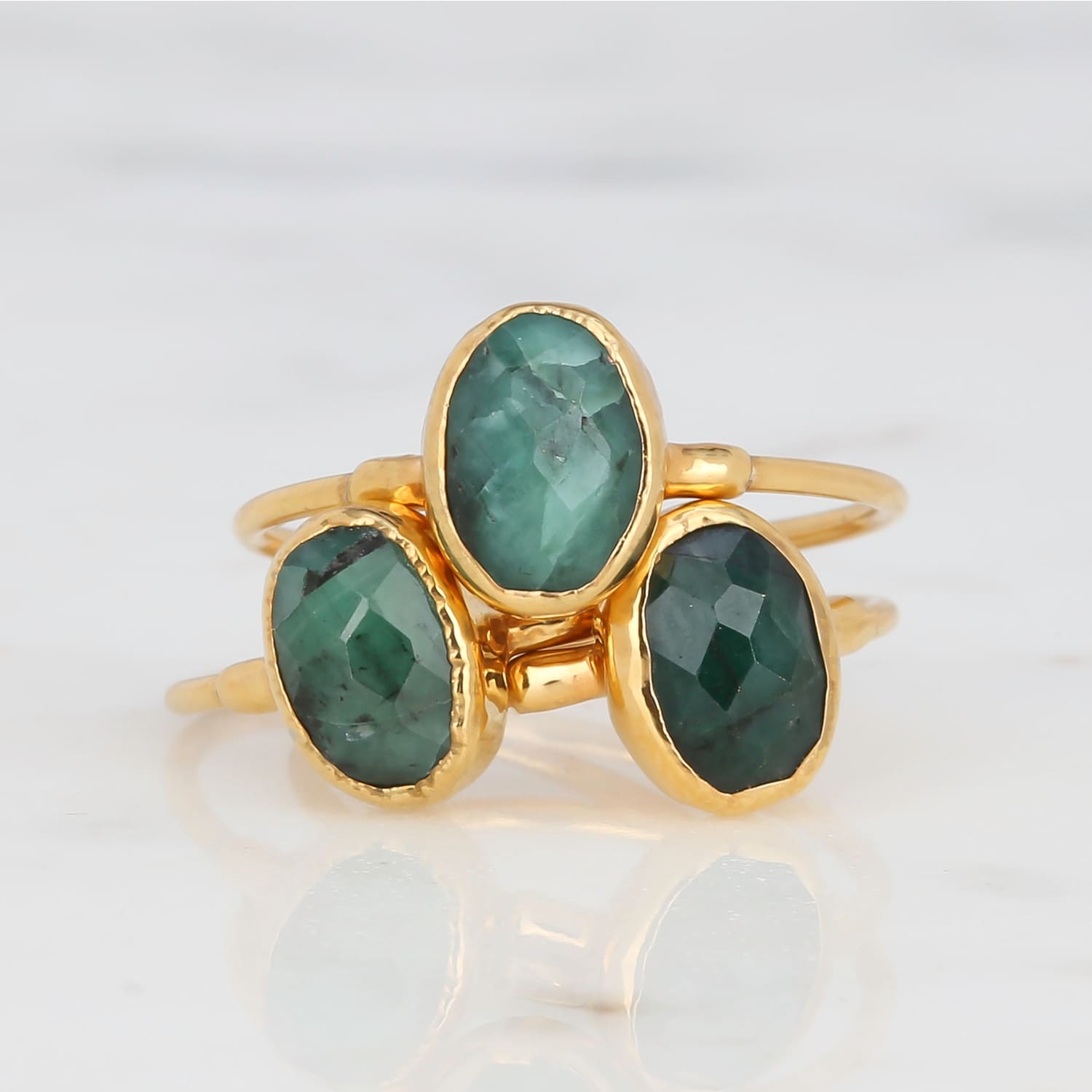 Oval Rosecut Raw Emerald Ring Gemstone Jewelry Rough Crystal
