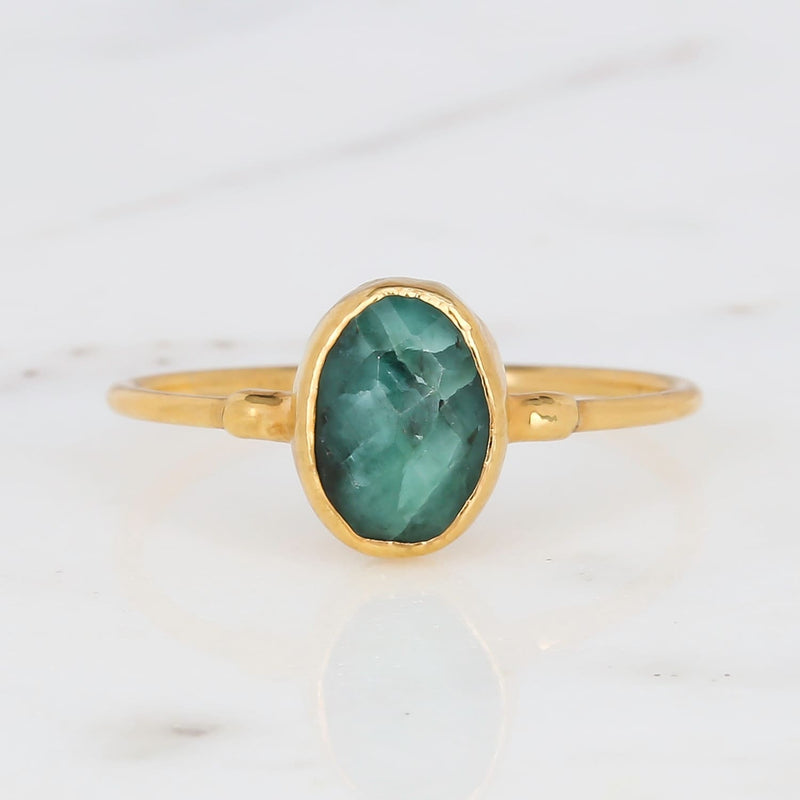 Oval Rosecut Raw Emerald Ring Gemstone Jewelry Rough Crystal