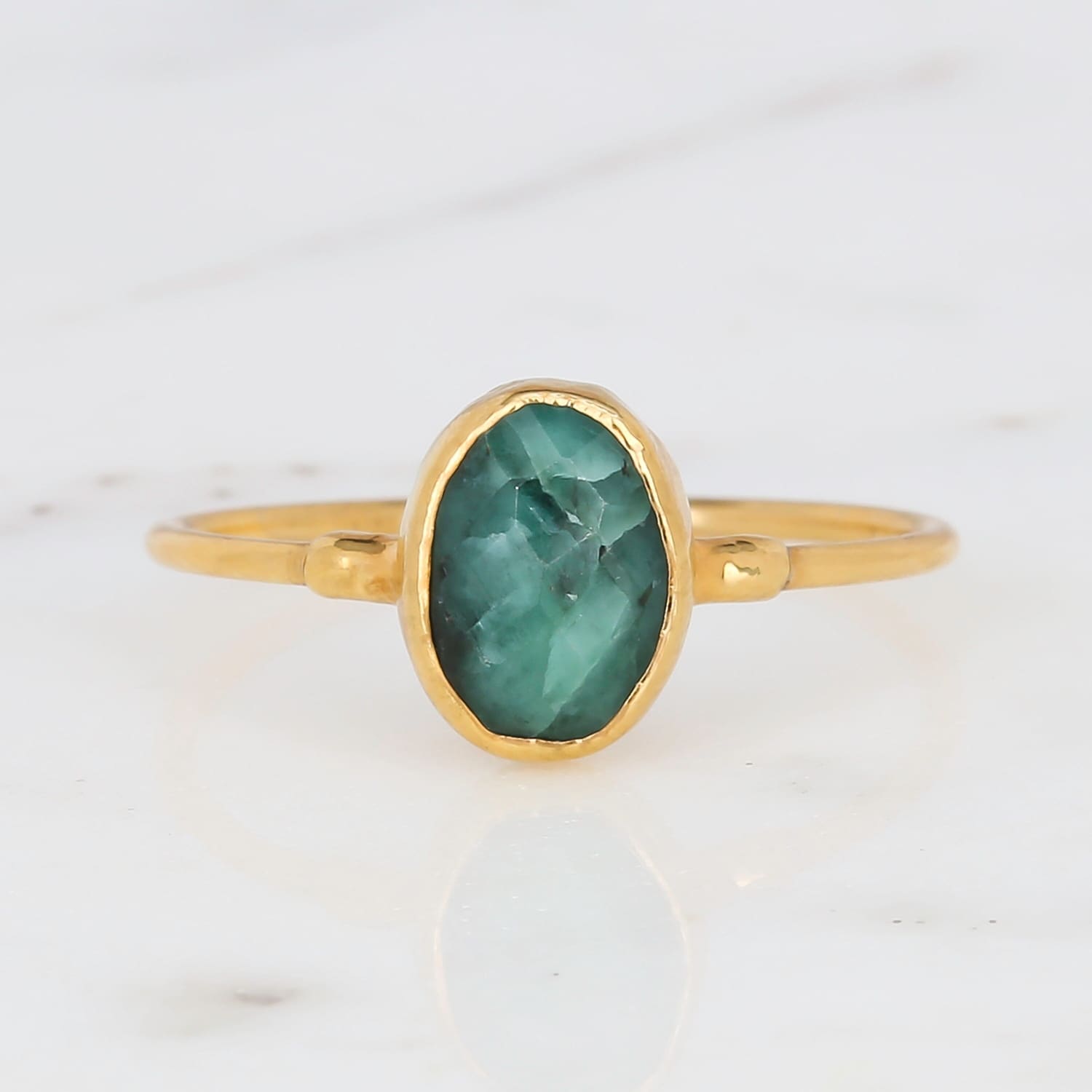 Oval Rosecut Raw Emerald Ring Gemstone Jewelry Rough Crystal