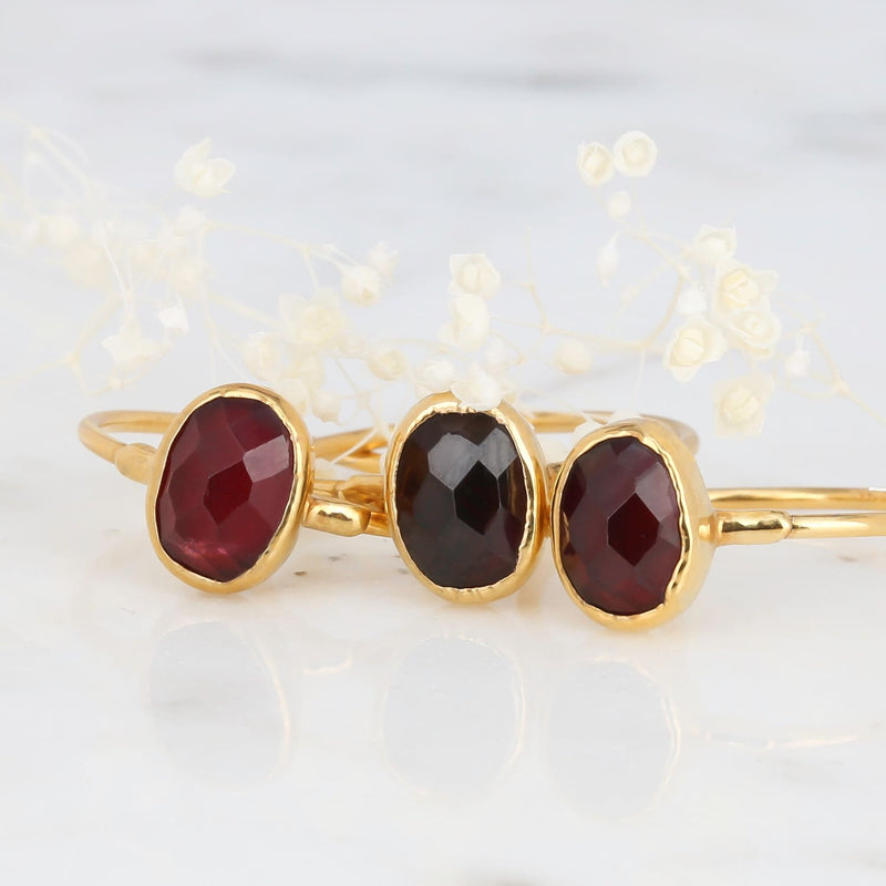 Oval Rosecut Raw Garnet Ring Jewelry Minimalist Dainty