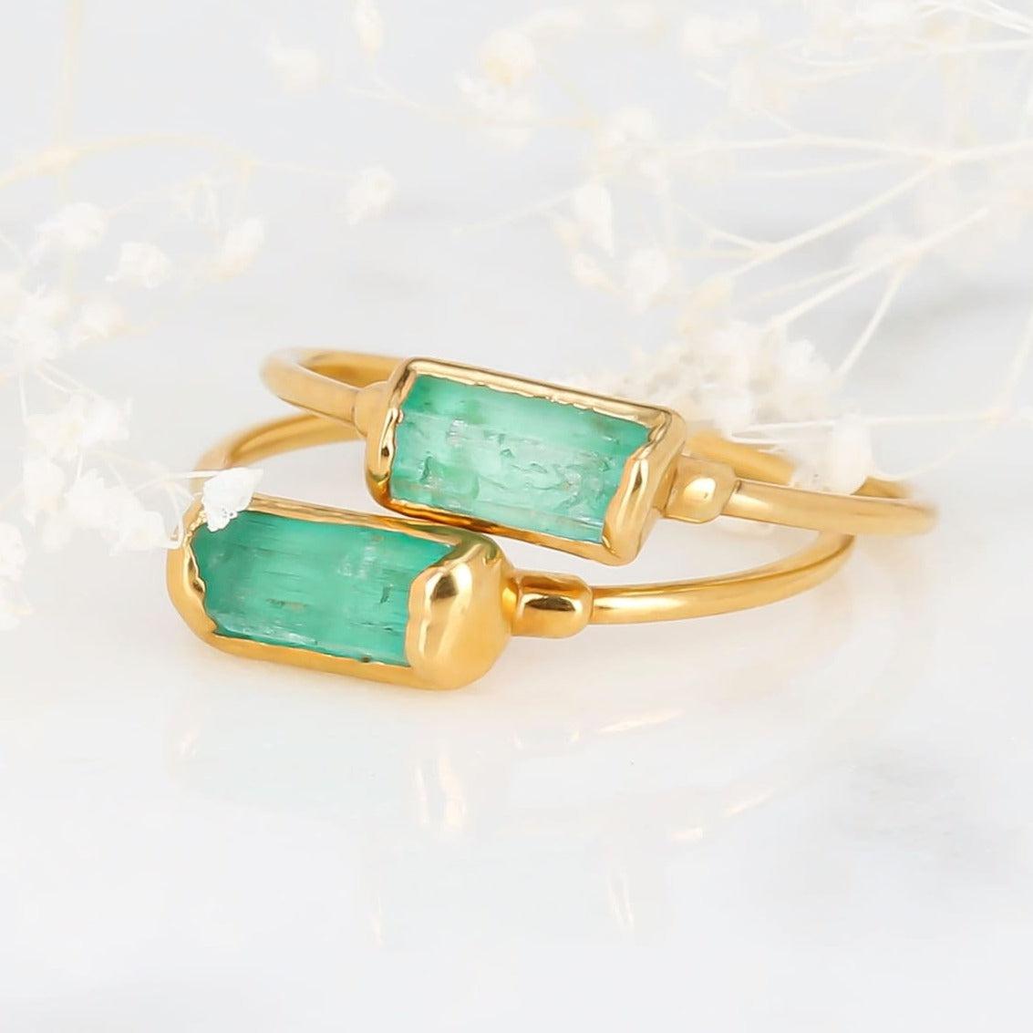 Panjshir Raw Emerald Baguette Ring Gemstone Jewelry Rough