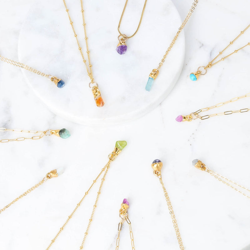 Personalized Dainty Raw Gemstone Birthstone Necklace Jewelry