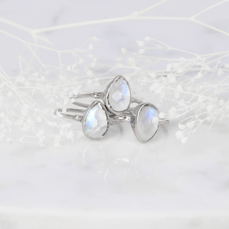 Rain Drop Moonstone Ring in Yellow Gold Raw Gemstone Jewelry