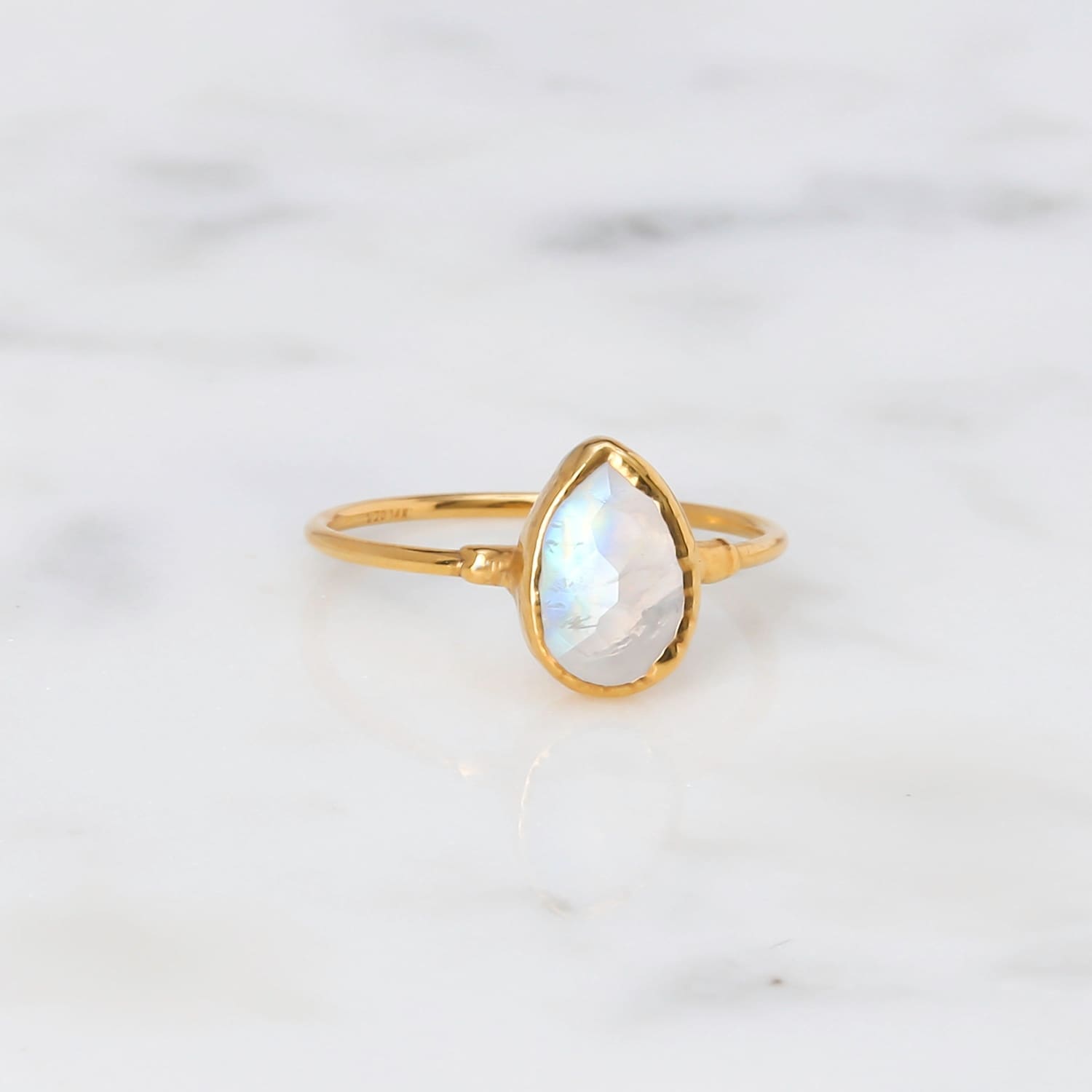 Rain Drop Moonstone Ring in Yellow Gold Raw Gemstone Jewelry