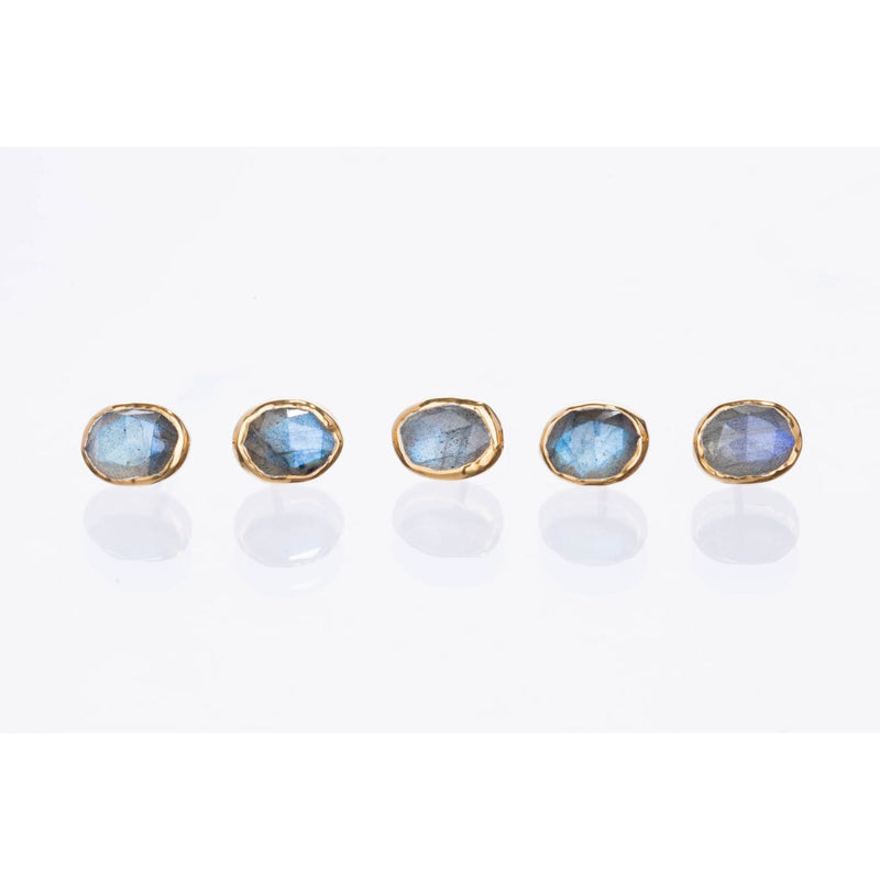 Rainbow Labradorite Stud Earrings in Rosecut Raw Gemstone