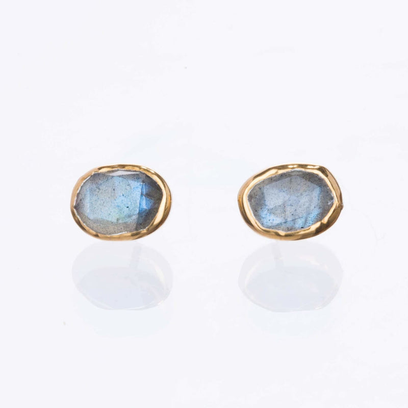 Rainbow Labradorite Stud Earrings in Rosecut Raw Gemstone