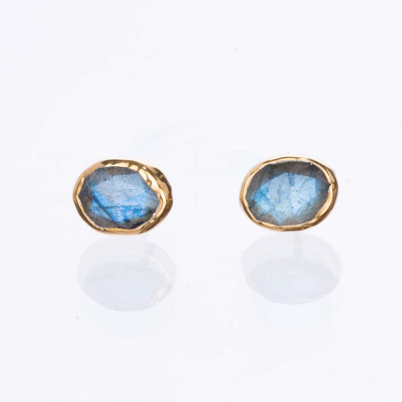 Rainbow Labradorite Stud Earrings in Rosecut Raw Gemstone