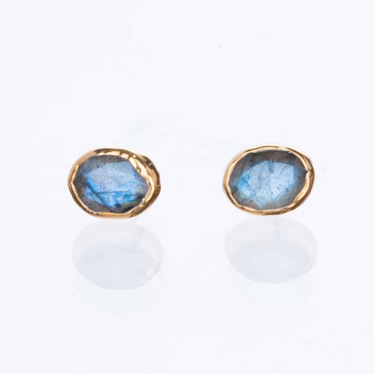 Rainbow Labradorite Stud Earrings in Rosecut Raw Gemstone