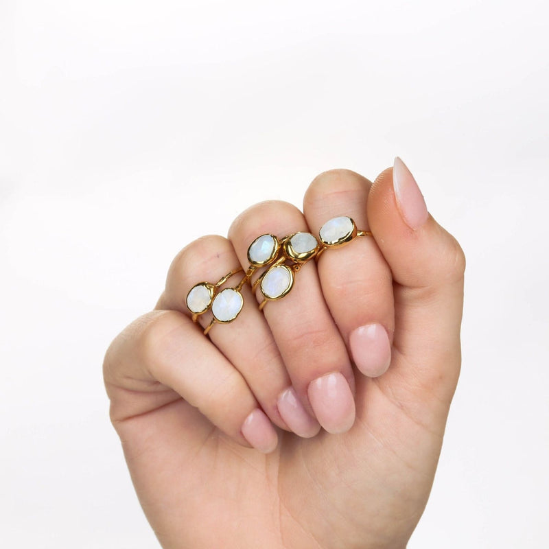 Rainbow Moonstone Ring in for Women June Birthstone Raw