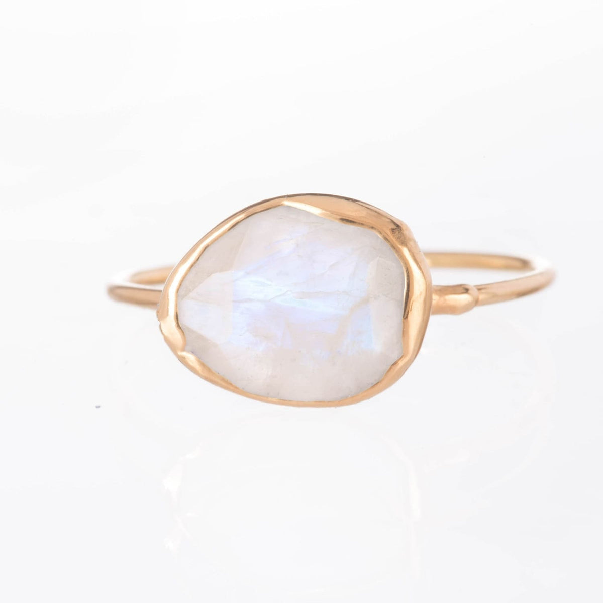 Rainbow Moonstone Ring in Rose Gold Raw Gemstone Jewelry