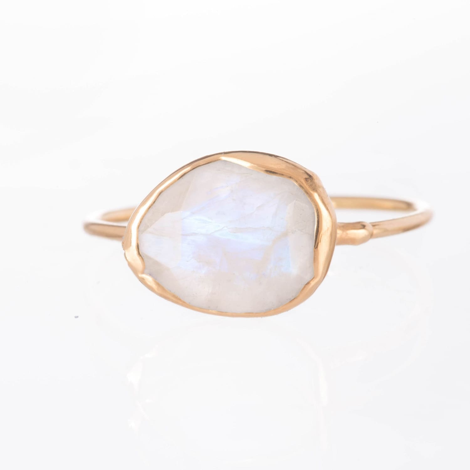 Rainbow Moonstone Ring in Rose Gold Raw Gemstone Jewelry
