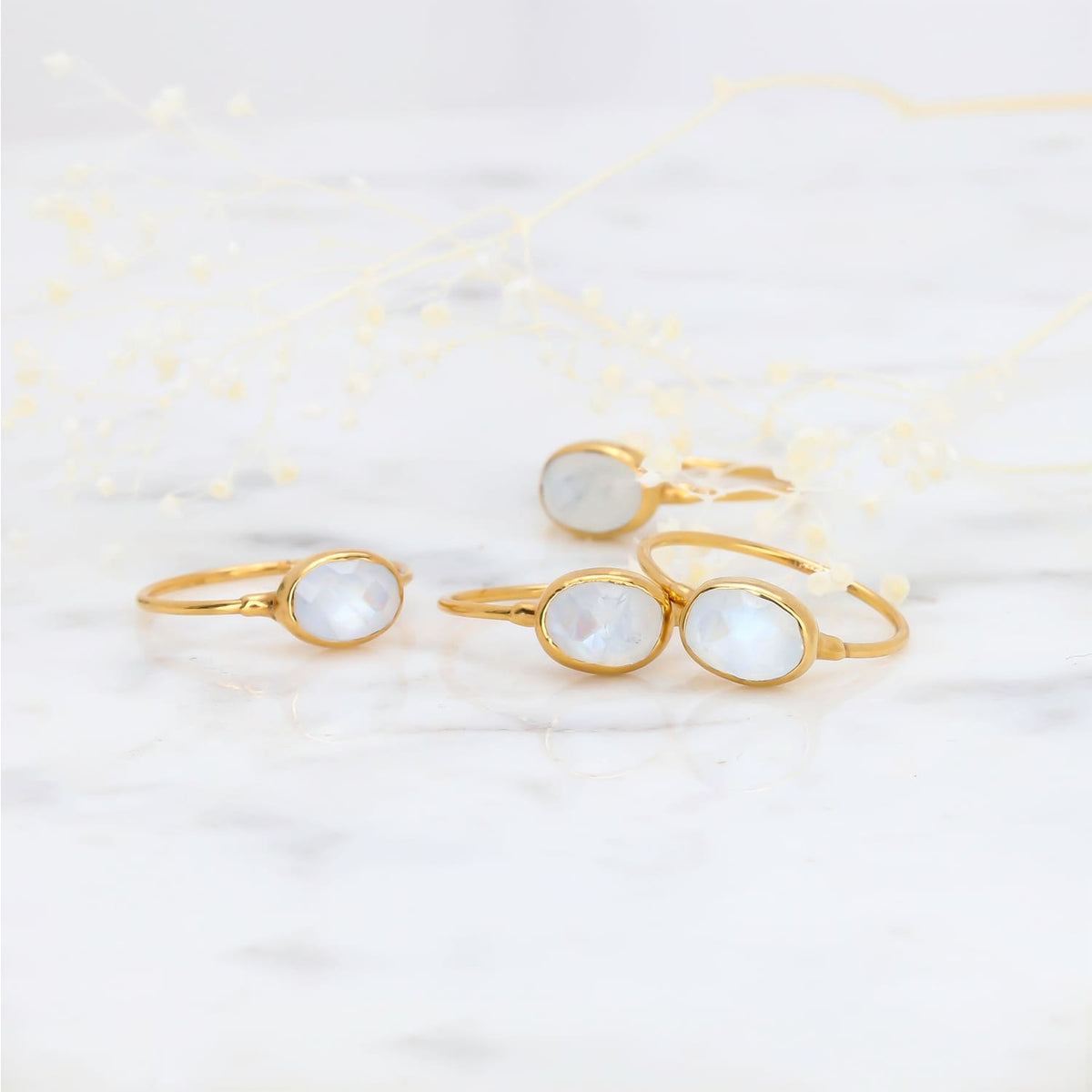 Rainbow Moonstone Ring in Rose Gold Raw Gemstone Jewelry