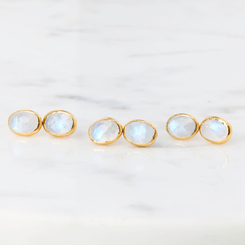 Rainbow Moonstone Stud Earrings Raw Gemstone Jewelry Rough