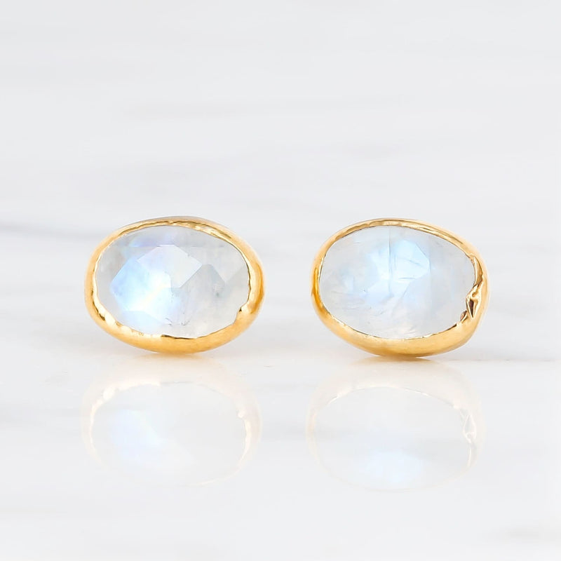 Rainbow Moonstone Stud Earrings Raw Gemstone Jewelry Rough